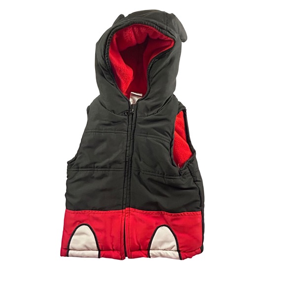 Disney Mickey Mouse Toddler 5T Puffer Vest With Ears Hooded Black Red - Picture 1 of 8
